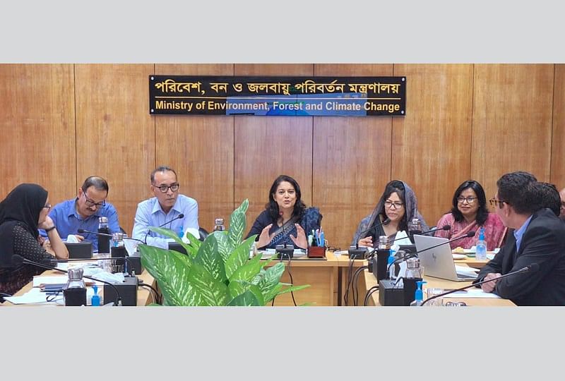 Environment, forest and climate change adviser Syeda Rizwana Hasan addresses a meeting with the stakeholders at the secretariat on 9 September 2024